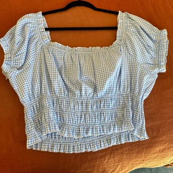Lisa Says Gah Light Blue Gingham Blouse - Picture 5 of 6